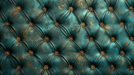 Obraz premium Luxurious teal tufted fabric pattern with golden accents
