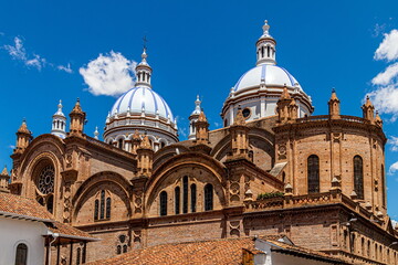 Obraz premium View at the domes of New Cathedral or Catedral de la Inmaculada Concepción de Cuenca in center of Cuenca, UNESCO World heritage site, Ecuador