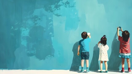 Curious Children Discovering the Wonders of Nature in a Minimalist Landscape