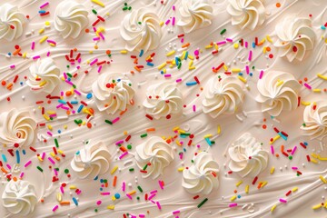 meringues with colorful sprinkles on beige background