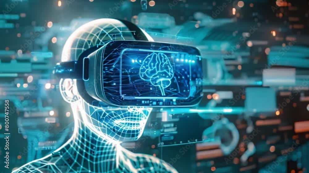 Poster Person with VR goggles visualizing a brain scan