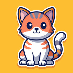 Cat sticker vector illustration with color background