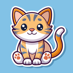 Cat sticker vector illustration with color background