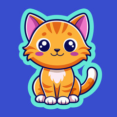 Cat sticker vector illustration with color background