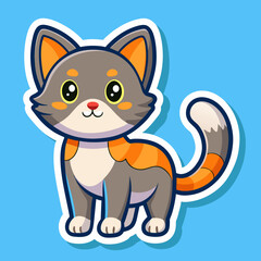 Cat sticker vector illustration with color background