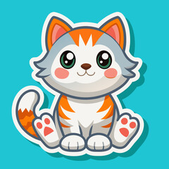 Cat sticker vector illustration with color background