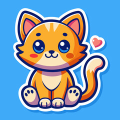 Cat sticker vector illustration with color background