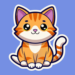 Cat sticker vector illustration with color background