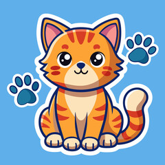 Cat sticker vector illustration with color background