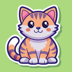 Cat sticker vector illustration with color background