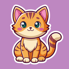 Cat sticker vector illustration with color background