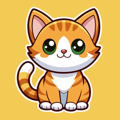 Cat sticker vector illustration with color background