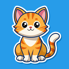 Cat sticker vector illustration with color background