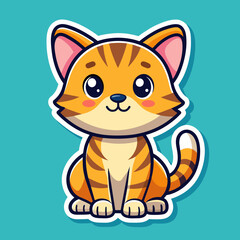 Cat sticker vector illustration with color background