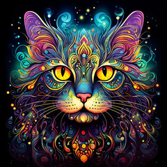 Psychedelic Cat Colorful Cat art
