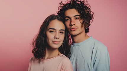 Serene Couple in Soft Pink Embrace. Generative AI.