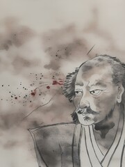 宮本武蔵、水墨画、インクスケッチ｜Miyamoto Musashi, ink painting, ink sketch