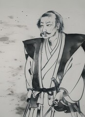宮本武蔵、水墨画、インクスケッチ｜Miyamoto Musashi, ink painting, ink sketch