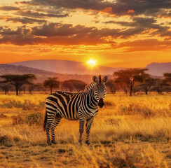 Naklejka premium zebras in the savannah