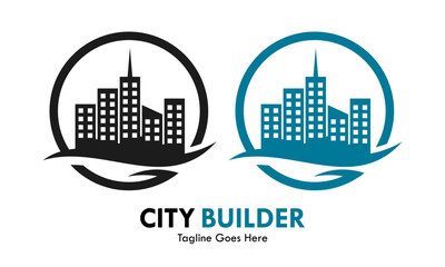 City builder logo template illustration-underwater city.