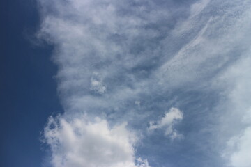 Blue sky with white clouds. Blue background. The summer sky is colorful clearing day and beautiful nature in the morning. for backdrop decorative and wallpaper design. The perfect sky background.