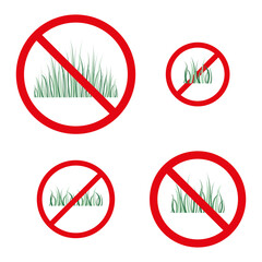 No Walking on Grass Sign. Prohibited Lawn Access. Keep Off Grass Warning. Vector illustration. EPS 10.