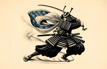 武士、侍、水墨画、インクスケッチ｜Samurai, samurai, ink painting, ink sketch.