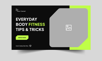 Daily Fitness tips and tricks video thumbnail banner design, workout techniques cover banner, yoga and meditation training concept banner, fully customizable vector eps 10 file format