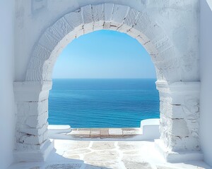 An arched gateway overlooking the Aegean Sea in Oia