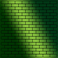 Green brick wall gradient. Seamless pattern texture Vector. Illuminated backdrop design.