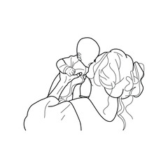 Happy mothers day celebration greeting card, line art illustration