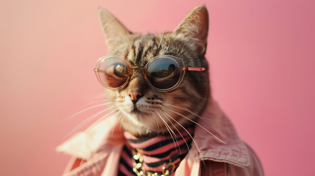 Chic Cat, Stylish Feline Flaunting Latest Fashion Trends. Generative Ai