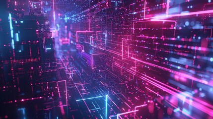 Obraz premium 3d render, abstract geometric neon background, glowing lines