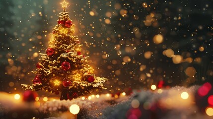 Animated Festive Christmas background with tree. Just add your Christmas title, wishes or logo - obrazy, fototapety, plakaty