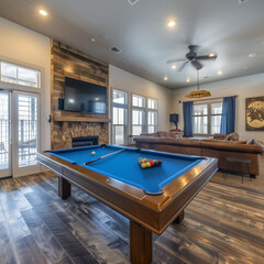 Recreational Room with Pool Table for Playing and Socializing