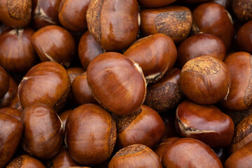 Close up roasted chestnut background.