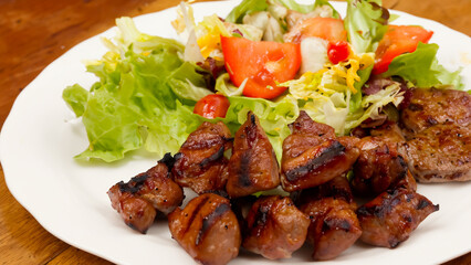 Mixed meat grilled and salad. Generative Ai