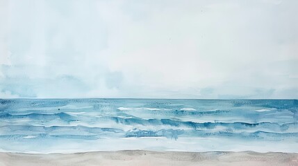 Obraz premium Minimalist watercolor of a distant horizon where the ocean meets the sky, the simplicity aiming to soothe and calm clinic patients
