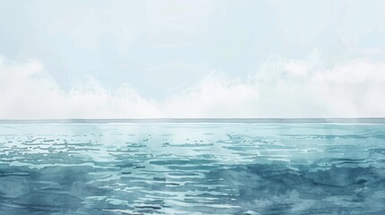 Minimalist watercolor seascape with a clear sky and calm sea, designed to induce relaxation and a meditative state in the viewer