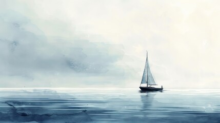 Obraz premium Minimalist watercolor seascape with a clear sky and calm sea, designed to induce relaxation and a meditative state in the viewer