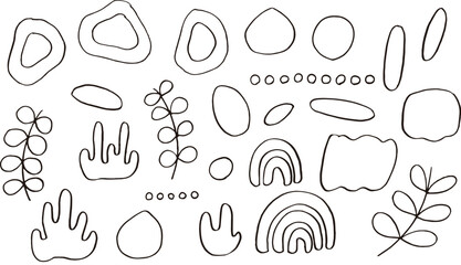 手描きのベクターフレーム。北欧風手書きの幾何学パーツセット。Hand drawn vector frame. Scandinavian style hand drawn geometric parts set.