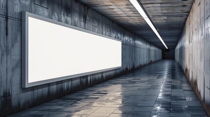Mockup blank white sign in concrete corridor, underground subway
