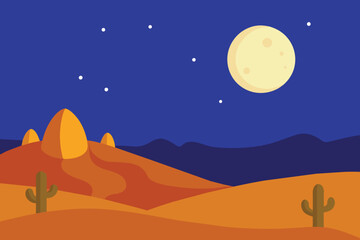 Moonlight Night In Desert Cartoon vector design