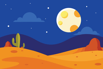 Moonlight Night In Desert Cartoon vector design