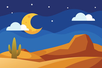 Moonlight Night In Desert Cartoon vector design