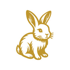 Gold and White Illustration of Rabbit Cartoon