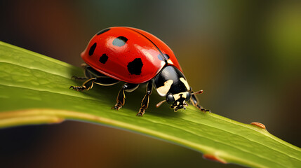 Naklejka premium Ladybug with water droplets on leaf