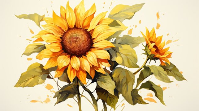 A watercolor painting of sunflowers with a white background.