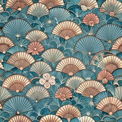 Seamless pattern of Japanese calligraphy strokes forming elegant characters, Generative AI