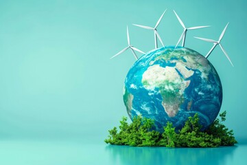 Naklejka premium A conceptual image of wind turbines on a globe, representing sustainable and renewable energy